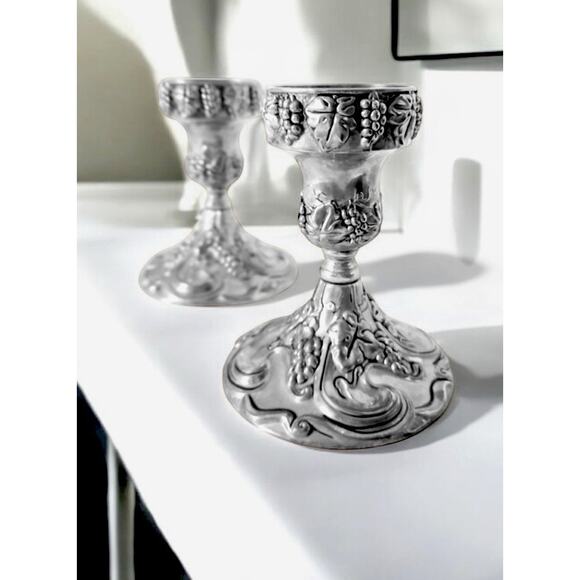 Vtg 2 Godinger Baroque Silver Plated Ornate Grapevine Candlesticks 5 Inch - Picture 5 of 13